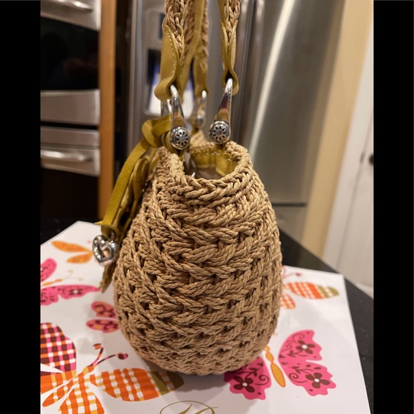 BRIGHTON YELLOW LEATHER BUTTERFLY ON THICK JUTE SHOULDER BAG PURSE - Picture 4 of 16